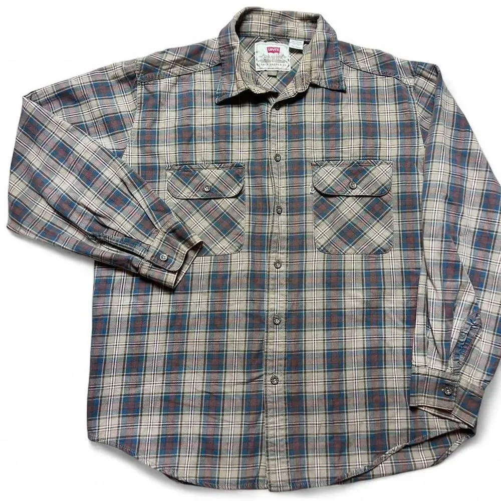 Levi’s Jeans 90s Vintage Plaid Cotton Flannel Button Front Long Sleeve Shirt L